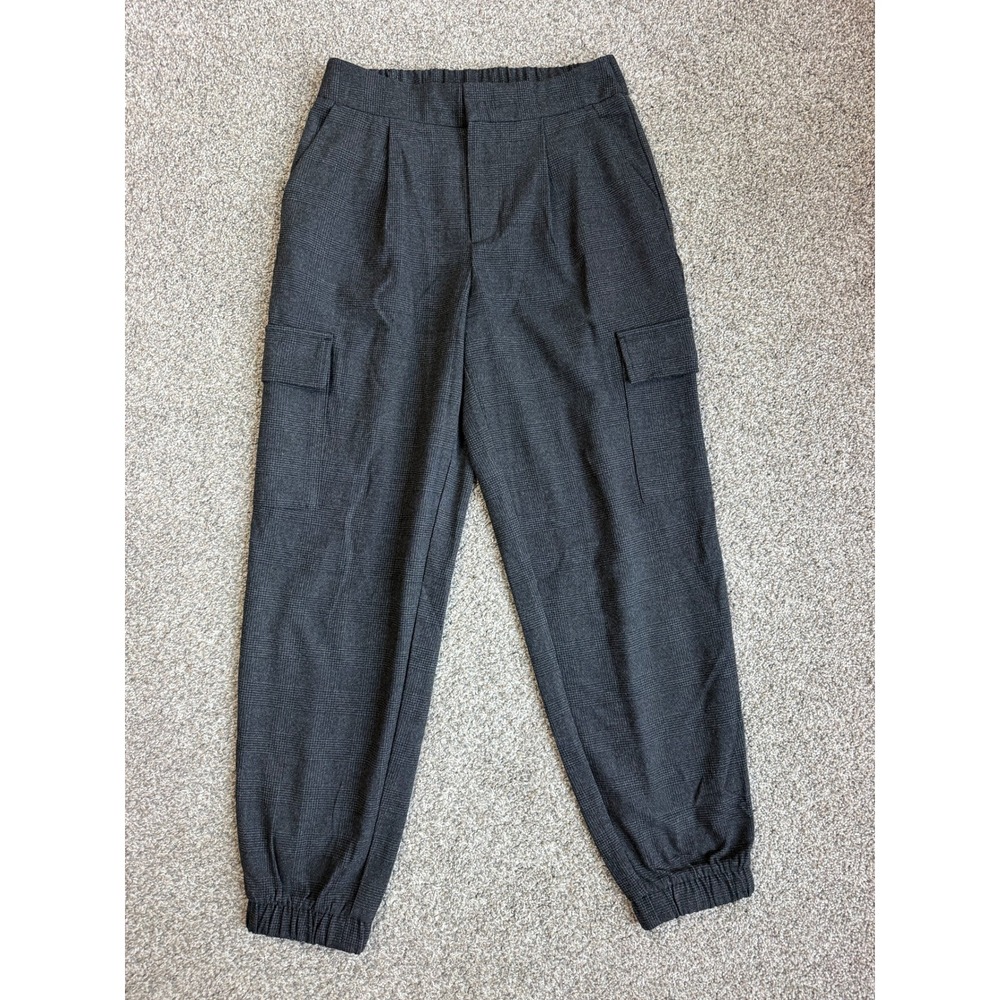 A New Day Womens Charcoal Gray Glen Plaid Cargo Jogger Pants Size 4 High Rise